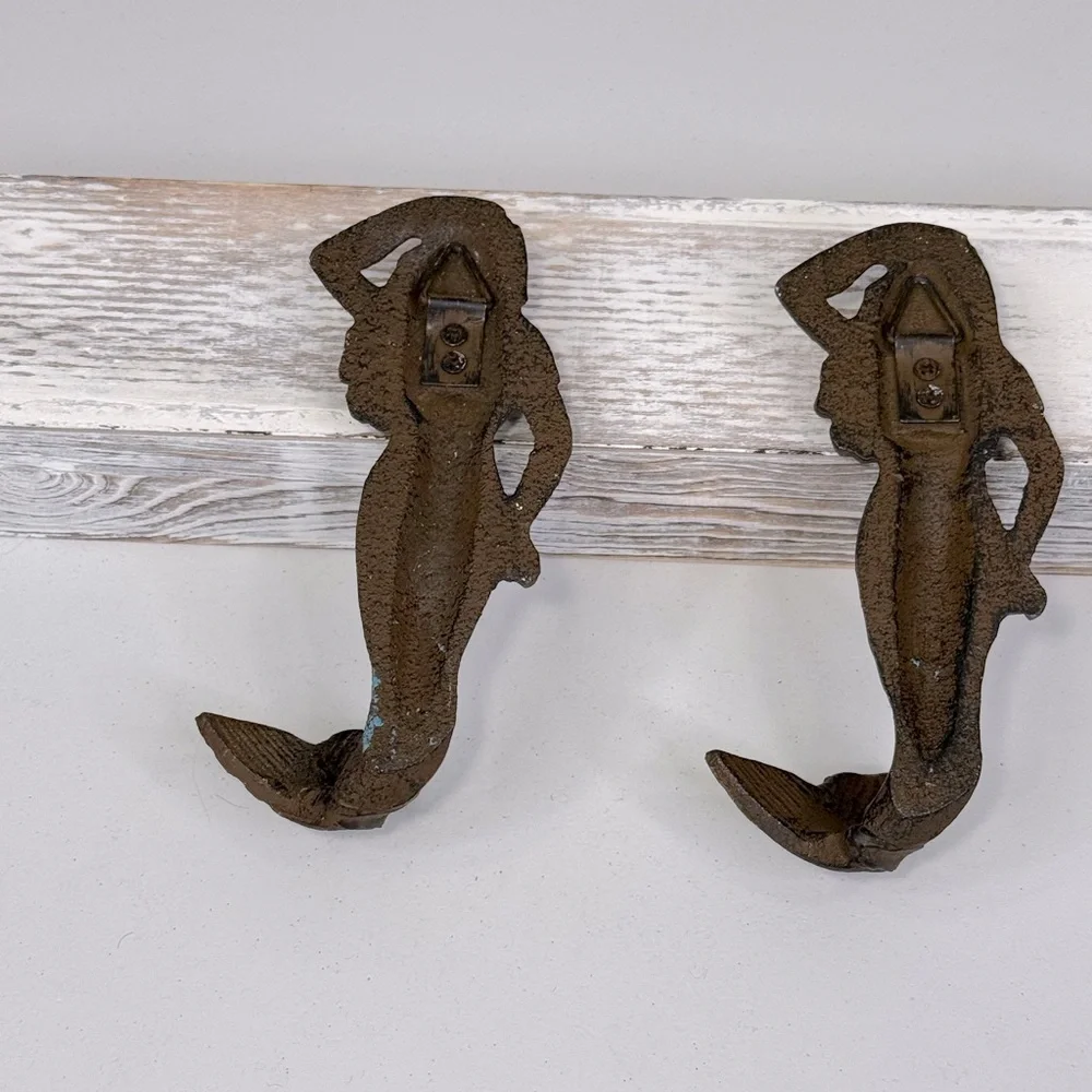 Mermaid Towel/Wall Hooks Distressed/Vintage Metal Finish 6